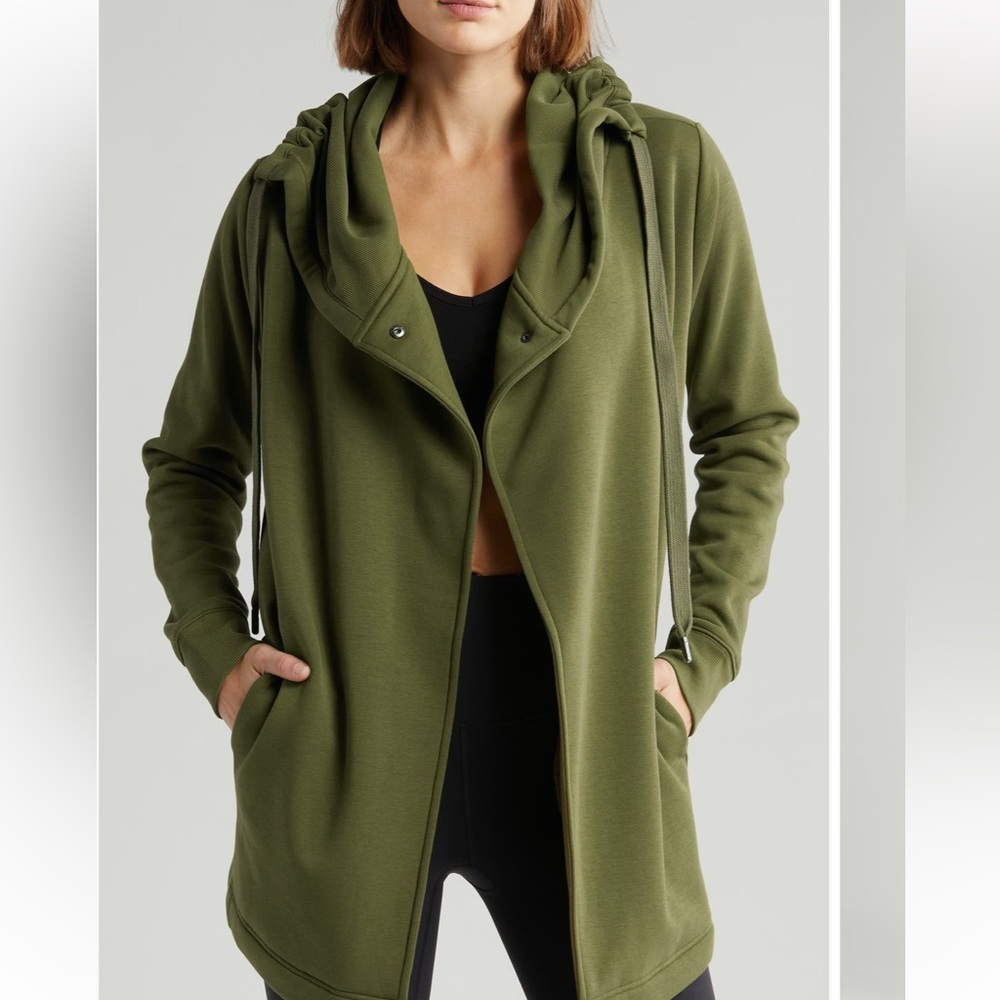 Zella Nordstrom charcoal Gray Women Jacket cowl neck soft cozy L gym studio